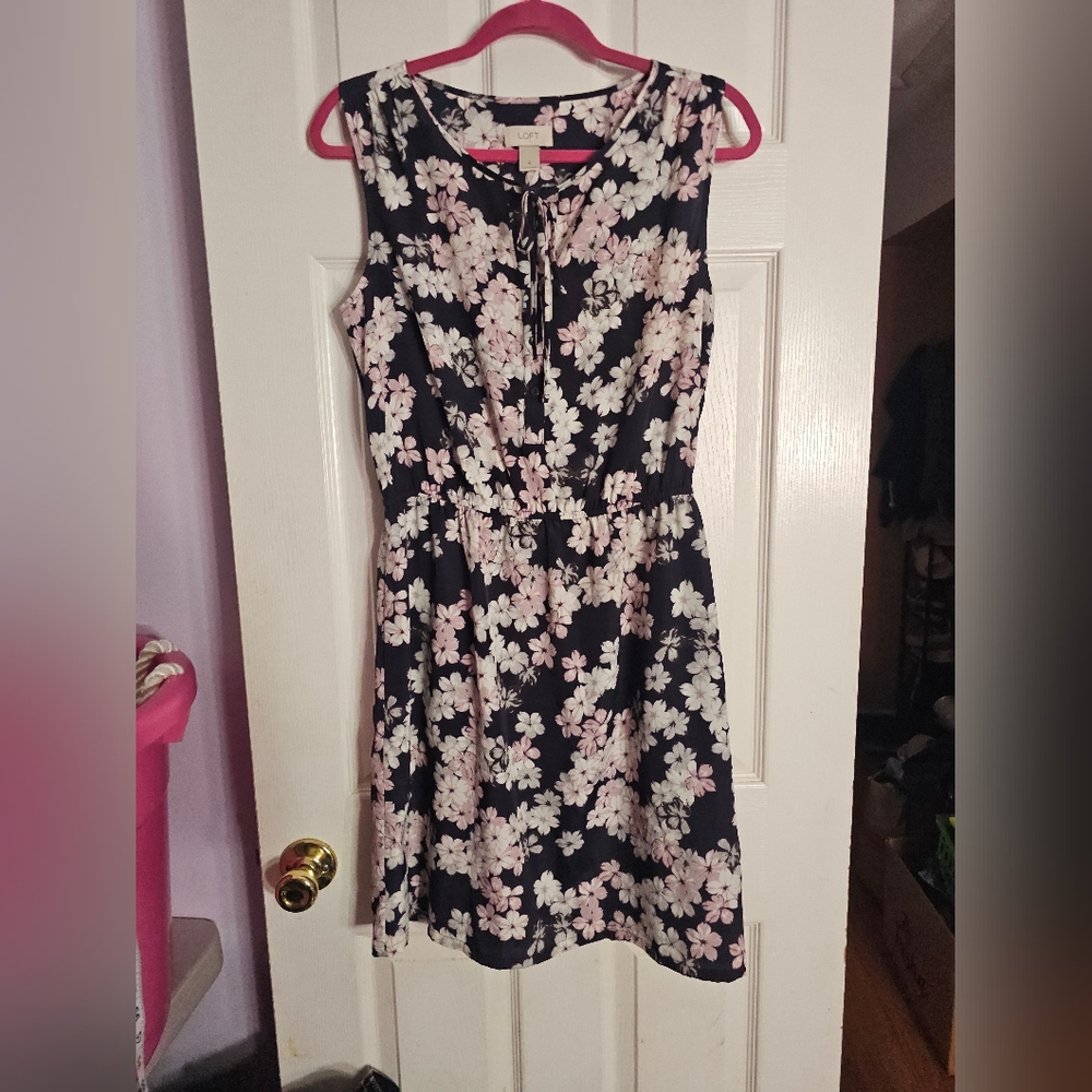 Loft Womens Floral Button Front Dress Elastic Waist Sleeveless Size M